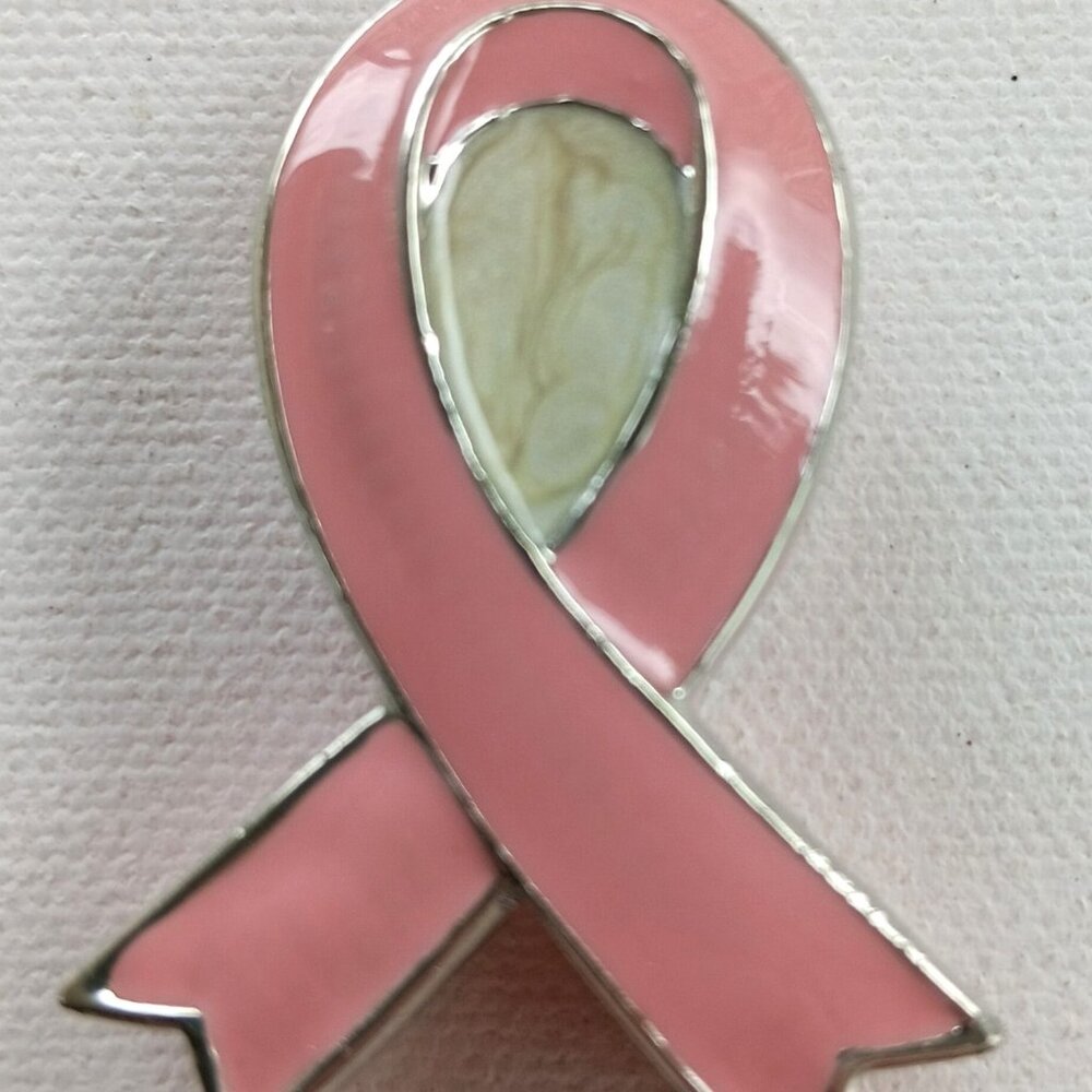 Monet  Silvertone Enamel Pink Ribbon Trinket Box New Breast Cancer Awareness